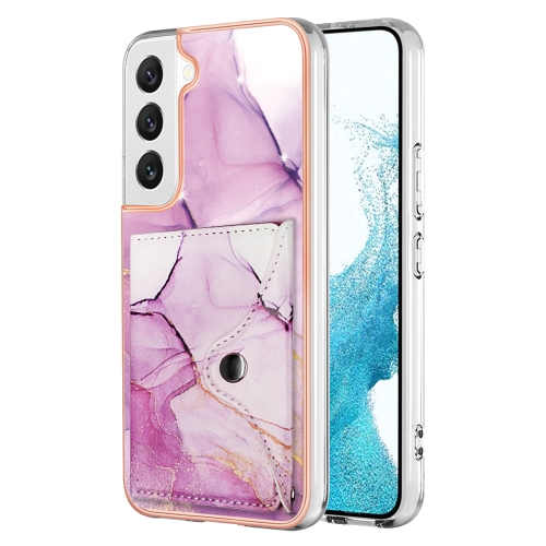 

For Samsung Galaxy S22 5G Marble Pattern IMD Card Slot Phone Case(Pink Purple Gold)