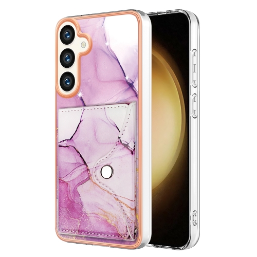 

For Samsung Galaxy S24 5G Marble Pattern IMD Card Slot Phone Case(Pink Purple Gold)