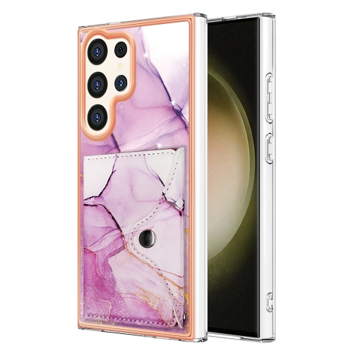 

For Samsung Galaxy S24 Ultra 5G Marble Pattern IMD Card Slot Phone Case(Pink Purple Gold)