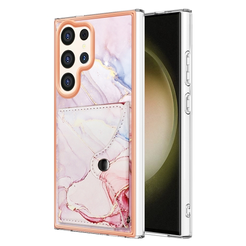

For Samsung Galaxy S24 Ultra 5G Marble Pattern IMD Card Slot Phone Case(Rose Gold)