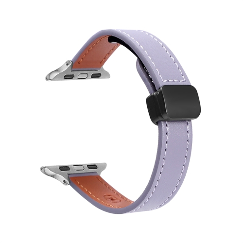 

For Apple Watch SE 2023 44mm Slim Magnetic Buckle Genuine Leather Watch Band(Plain Purple)