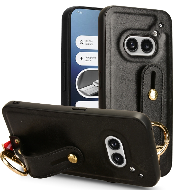 

For Nothing Phone 2a Wristband Leather Back Phone Case(Black)