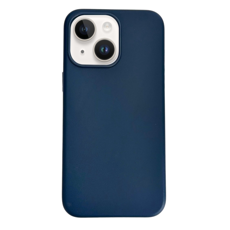 

For iPhone 14 Plus Pure Color Leather Magsafe Magnetic Phone Case(Dark Blue)