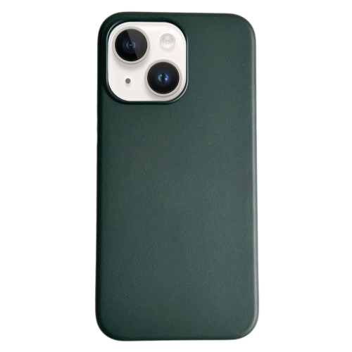 For iPhone 14 Plus Pure Color Leather Magsafe Magnetic Phone Case(Dark Green)