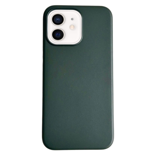 For iPhone 12 Pure Color Leather Magsafe Magnetic Phone Case(Dark Green) чехол для iphone 15 pro leather case c logo green is793909