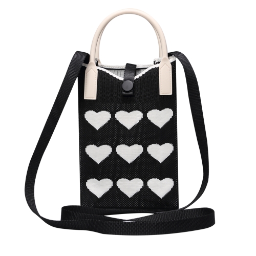 

Heart Shaped Knitted Mini Crossbody Phone Bag For 6.9 inch and Below Phones(Black)