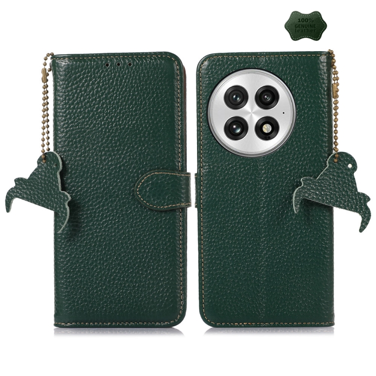 

For OnePlus 13 Genuine Leather Litchi Texture RFID Leather Phone Case(Green)