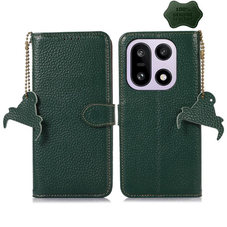 

For OnePlus 15 Genuine Leather Litchi Texture RFID Leather Phone Case(Green)
