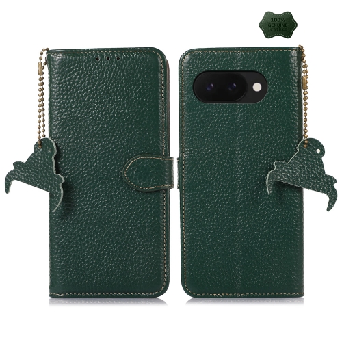 

For Google Pixel 9a Genuine Leather Litchi Texture RFID Leather Phone Case(Green)