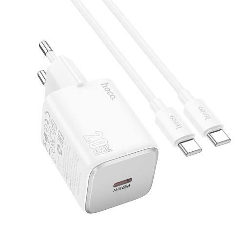 

hoco N40 Mighty PD20W Single Type-C Port Charger with Type-C to Type-C Cable, EU Plug(White)
