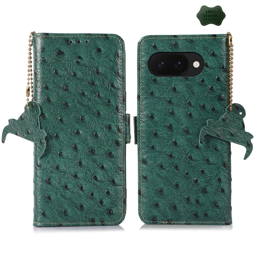 

For Google Pixel 9a Ostrich Pattern Genuine Leather RFID Phone Case(Green)