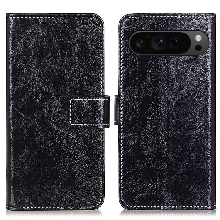 

For Google Pixel 9 Pro Retro Crazy Horse Texture Flip Leather Phone Case(Black)
