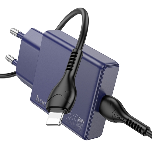 

hoco N44 Biscuit PD30W Single Port Type-C Charger with Type-C to 8 Pin Cable, EU Plug(Blue)