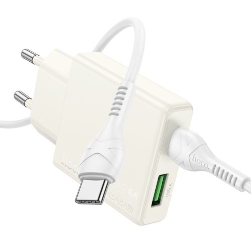 

hoco N45 Biscuit PD30W Type-C + QC3.0 USB Charger with Type-C to Type-C Cable, EU Plug(White)