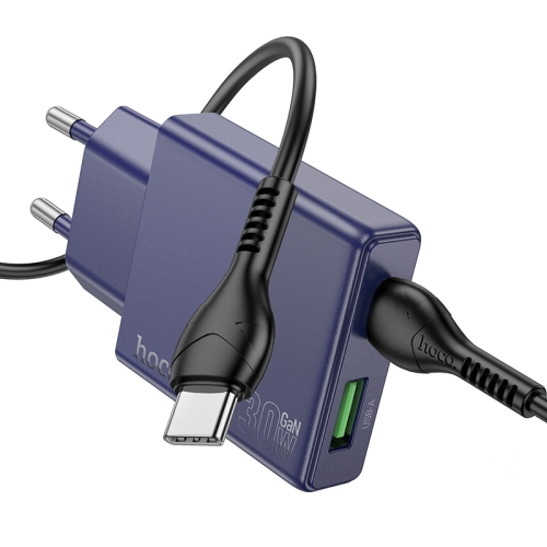 

hoco N45 Biscuit PD30W Type-C + QC3.0 USB Charger with Type-C to Type-C Cable, EU Plug(Blue)