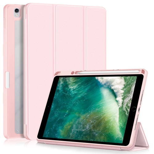 For iPad 10.2 2021 / 2020 / 10.5 Acrylic 3-Fold Solid Color Smart Leather Tablet Case(Pink) 20 piece transparent automatic pop up cigarette case anti odor and anti pressure fully sealed portable cigarette case cover