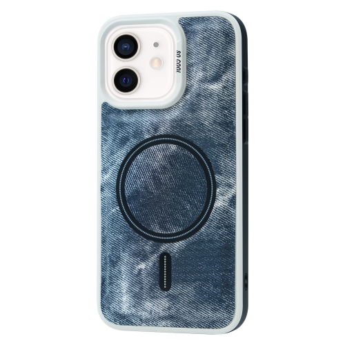 

For iPhone 12 Contrast Color Denim MagSafe Magnetic Phone Case(Grey Blue)
