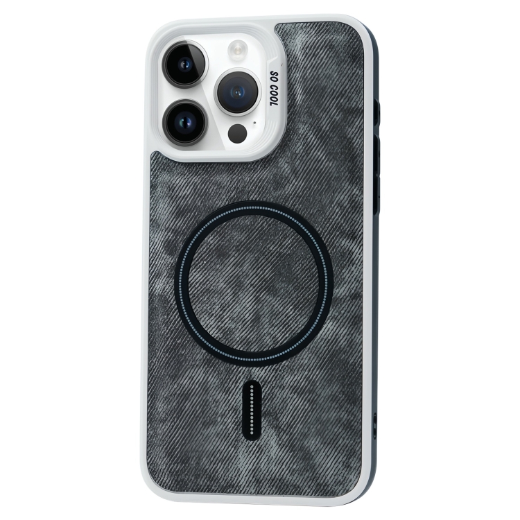 

For iPhone 12 Pro Max Contrast Color Denim MagSafe Magnetic Phone Case(Black)