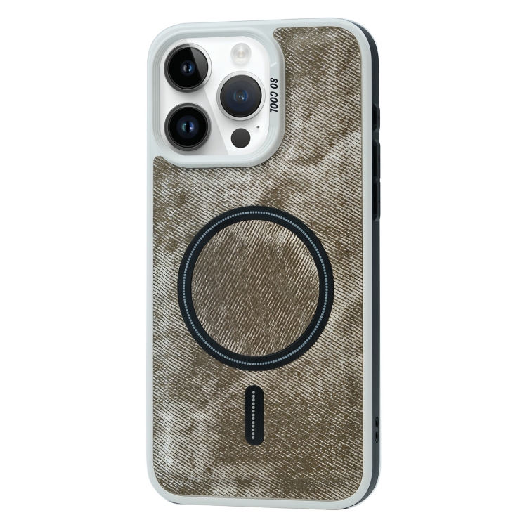 

For iPhone 12 Pro Max Contrast Color Denim MagSafe Magnetic Phone Case(Grey)