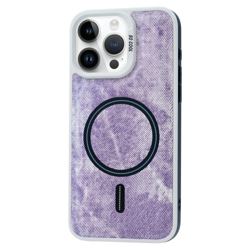 

For iPhone 13 Pro Contrast Color Denim MagSafe Magnetic Phone Case(Pink Purple)