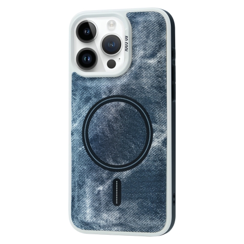 

For iPhone 14 Pro Contrast Color Denim MagSafe Magnetic Phone Case(Grey Blue)