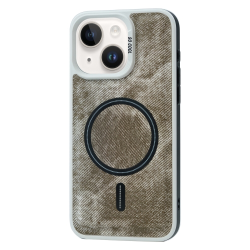 

For iPhone 15 Contrast Color Denim MagSafe Magnetic Phone Case(Grey)