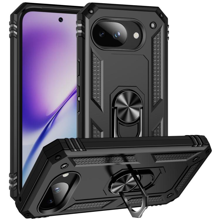 

For Google Pixel 10a Shockproof TPU + PC Phone Case with Holder(Black)