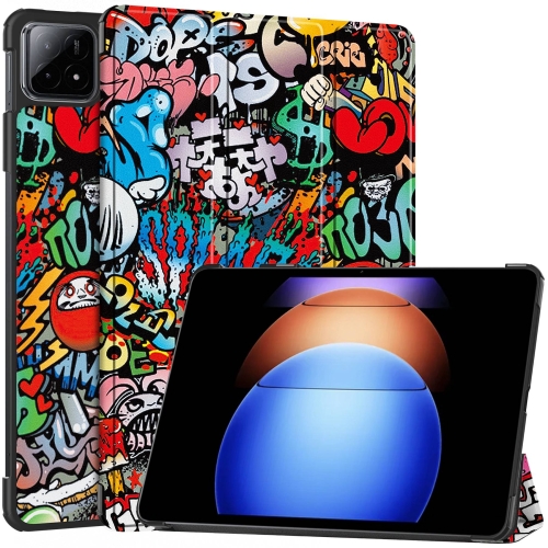 

For Xiaomi Pad 6S Pro Custer Painted 3-Fold Holder Smart Leather Tablet Case(Graffiti)