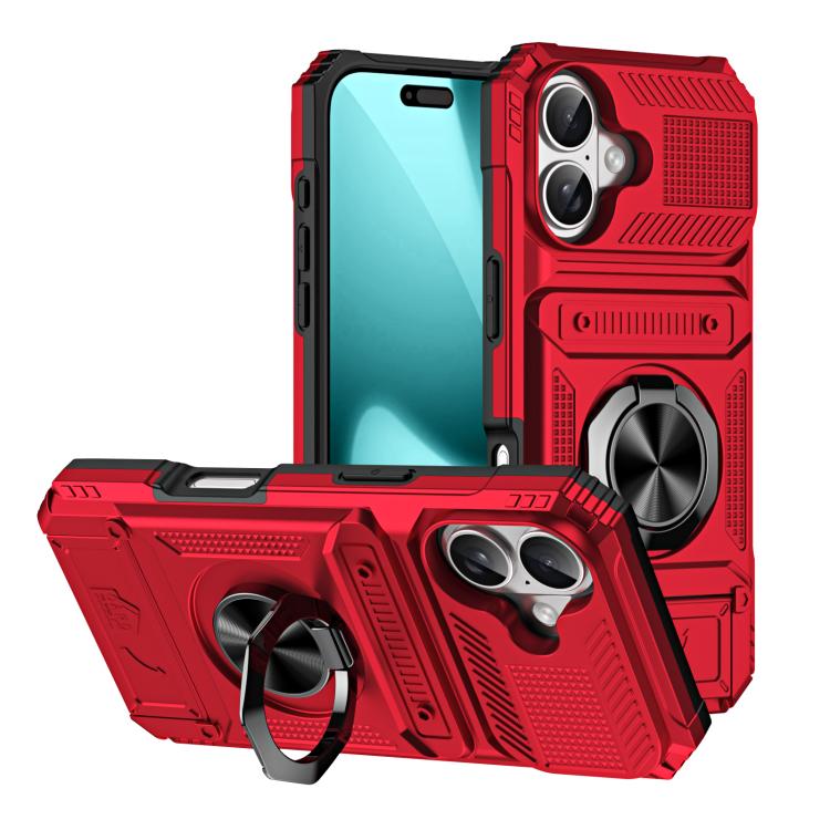 

For iPhone 17 TPU+PC Shockproof Card Phone Case with Metal Ring Holder(Red)