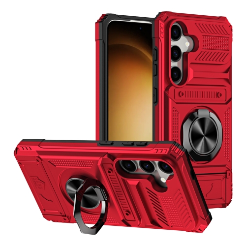 For Samsung Galaxy A15 5G TPU+PC Shockproof Card Phone Case with Metal Ring Holder(Red) single pen holder base metal desktop organizer stand decorative base holder for pen stylus pen toothbrush office supply