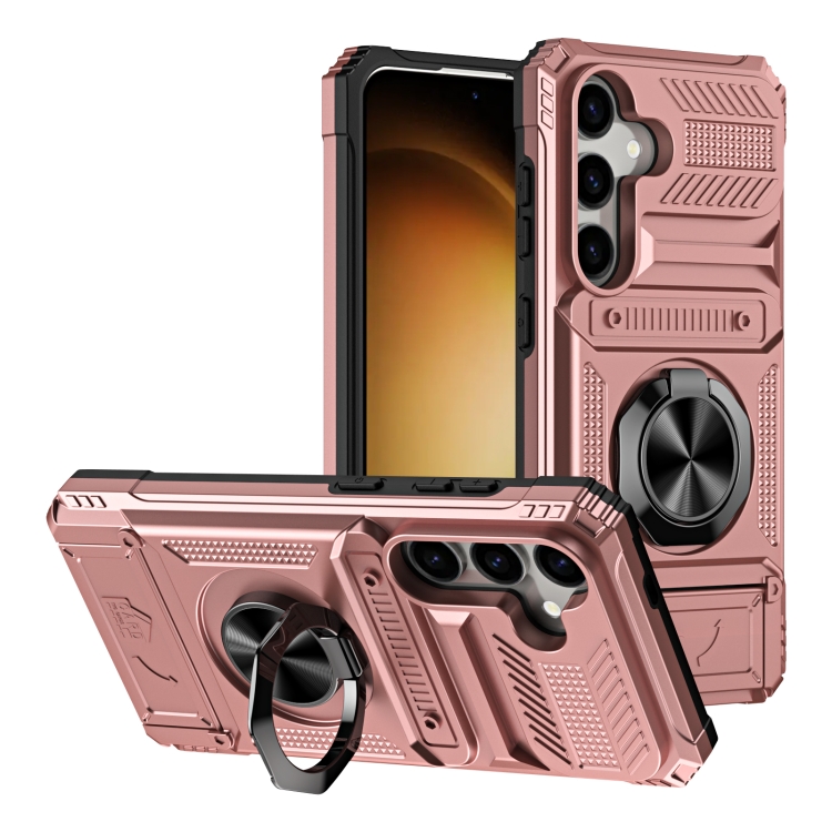 

For Samsung Galaxy S24+ 5G TPU+PC Shockproof Card Phone Case with Metal Ring Holder(Rose Gold)