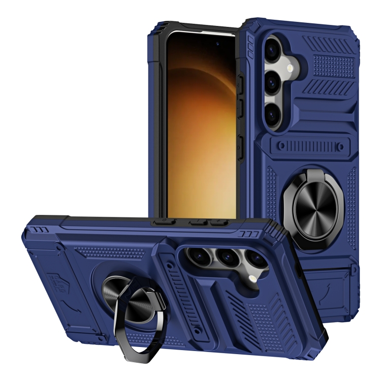 

For Samsung Galaxy S24+ 5G TPU+PC Shockproof Card Phone Case with Metal Ring Holder(Blue)