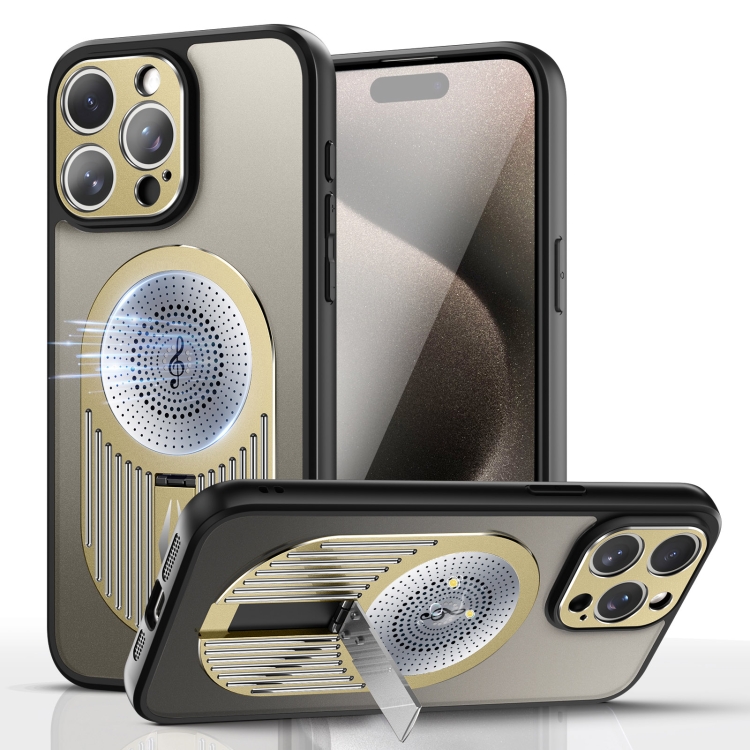 

For iPhone 15 Pro Max Heat Dissipation Aromatherapy MagSafe Holder Phone Case(Gold)