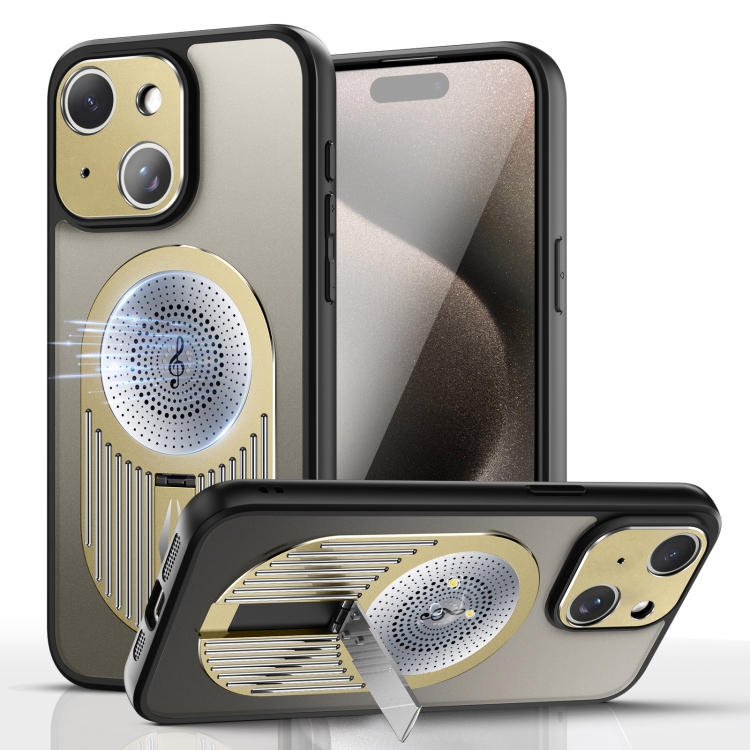 

For iPhone 14 Heat Dissipation Aromatherapy MagSafe Holder Phone Case(Gold)