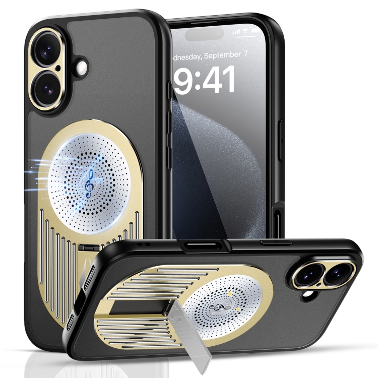 

For iPhone 16 Heat Dissipation Aromatherapy MagSafe Holder Phone Case(Gold)