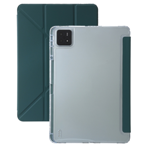 

For Xiaomi Pad 6S Pro Clear Acrylic Deformation Leather Tablet Case with Pen Slot(Dark Green)