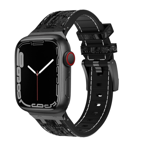 

For Apple Watch SE 2023 44mm Crocodile Texture Liquid Silicone Watch Band(Black White Black)