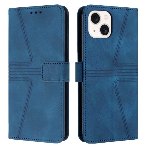 For iPhone 15 Plus Triangle Solid Color Leather Phone Case(Blue)