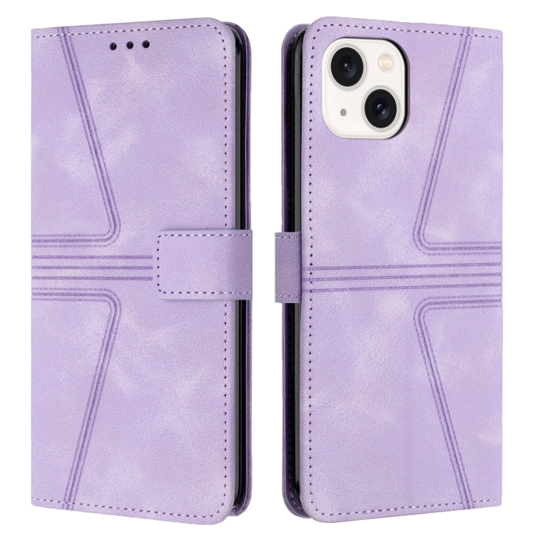 

For iPhone 14 Triangle Solid Color Leather Phone Case(Purple)
