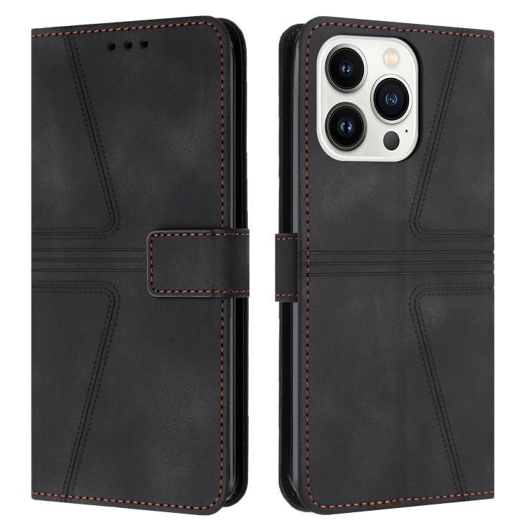 

For iPhone 14 Pro Triangle Solid Color Leather Phone Case(Black)