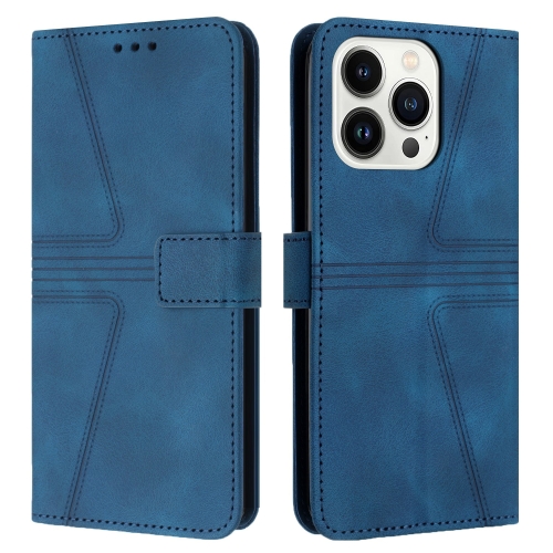 For iPhone 14 Pro Triangle Solid Color Leather Phone Case(Blue) multi function winter outdoor daily headwear