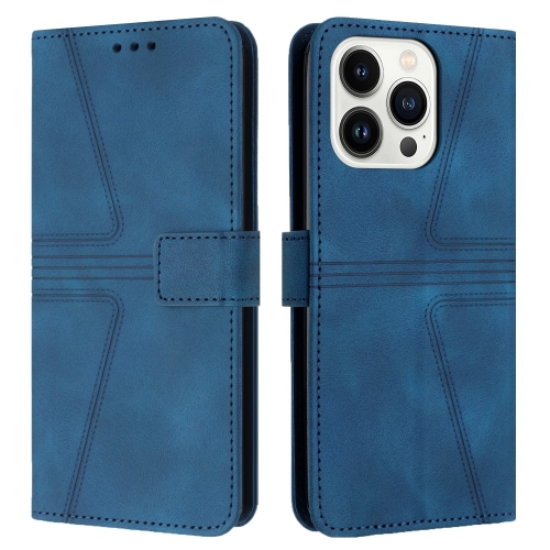 

For iPhone 14 Pro Max Triangle Solid Color Leather Phone Case(Blue)