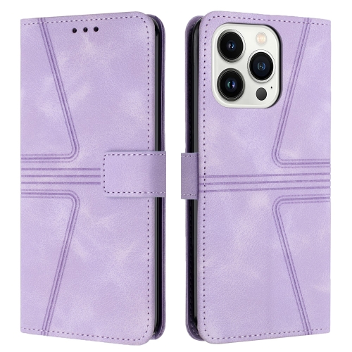 For iPhone 13 Pro Max Triangle Solid Color Leather Phone Case(Purple) id card storage rack trays multi slots cards holder work organizer playing time plastic warehouse label child garage organizers