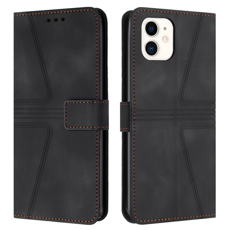 

For iPhone 12 / 12 Pro Triangle Solid Color Leather Phone Case(Black)