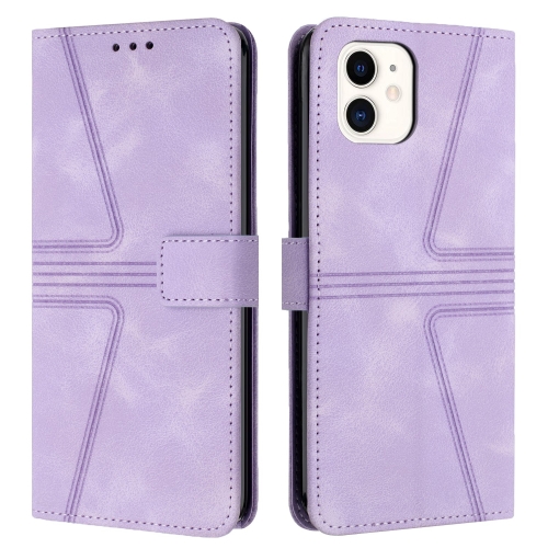 For iPhone 12 / 12 Pro Triangle Solid Color Leather Phone Case(Purple) for iphone 12 ice fog magsafe pc phone case purple