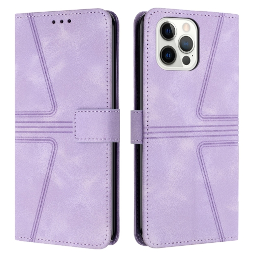 For iPhone 12 Pro Max Triangle Solid Color Leather Phone Case(Purple) multi function winter outdoor daily headwear