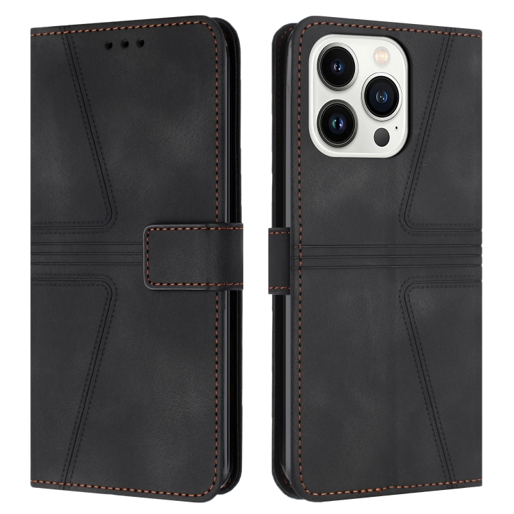 

For iPhone 16 Pro Triangle Solid Color Leather Phone Case(Black)
