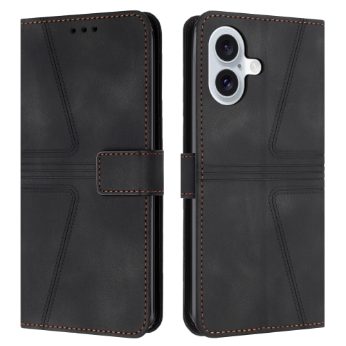 

For iPhone 16 Plus Triangle Solid Color Leather Phone Case(Black)