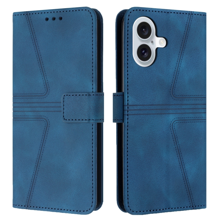 

For iPhone 16 Plus Triangle Solid Color Leather Phone Case(Blue)
