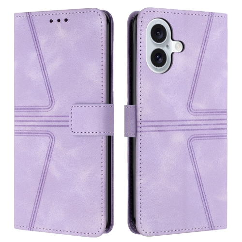 

For iPhone 16 Plus Triangle Solid Color Leather Phone Case(Purple)
